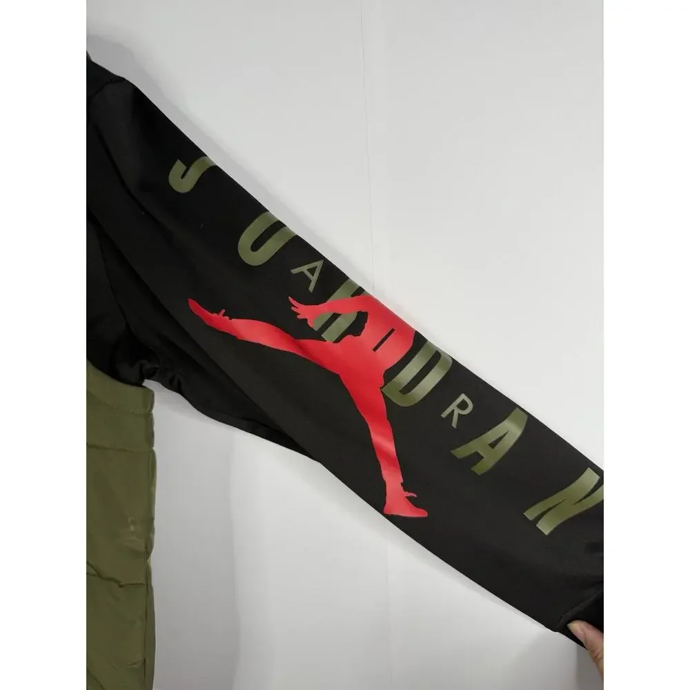 NIKE AIR JORDAN Puffer Vest Hoodie Jacket L 12-13 Yrs Black Therma Fit Spell Out